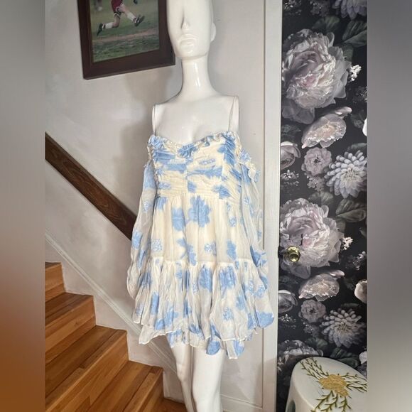 Free People x LoveShackFancy Zennia Floral Off-The-Shoulder Minidress/ size M - Picture 7 of 12
